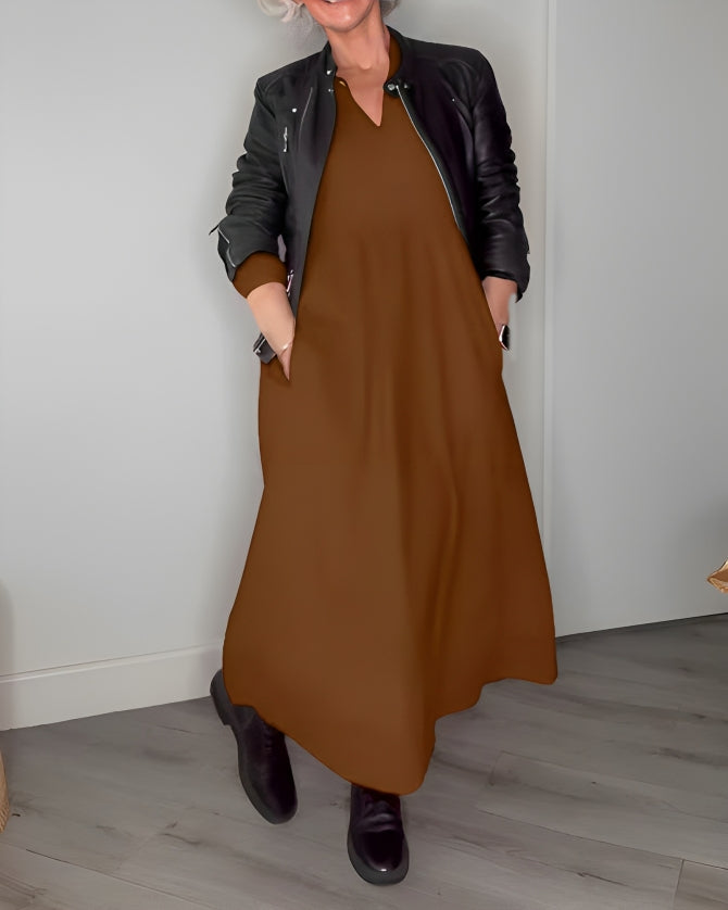 Amanda™ - Belly Covering Long Dress With V-Neck